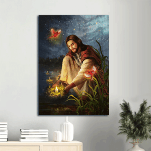 Jesus Portrait Poster Home Decor Gift - Christian Wall Art with Red Cardinal and Advent Candles