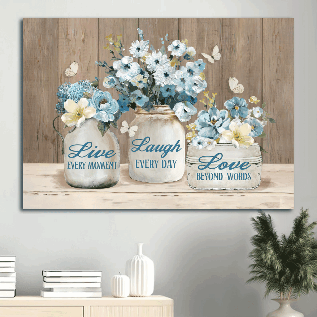 Christian Home Decor Gift: Jesus Landscape Poster with Pastel Flowers Blue Garden and Butterfly Drawing Christian Home Decor Gift: Jesus Landscape Poster with Pastel Flowers Blue Garden and Butterfly Drawing