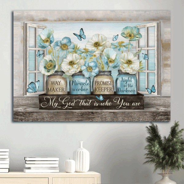Jesus Landscape Poster – Pastel Jasmine & Blue Butterfly Home Decor Gift for Christians
