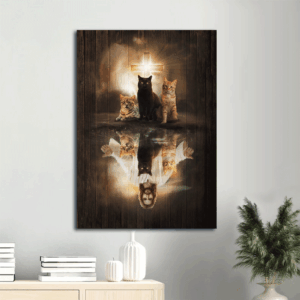 Jesus Portrait Poster Home Decor Gift - Christian Wall Art with Lovely Cat and Light Cross - Gift for Christians