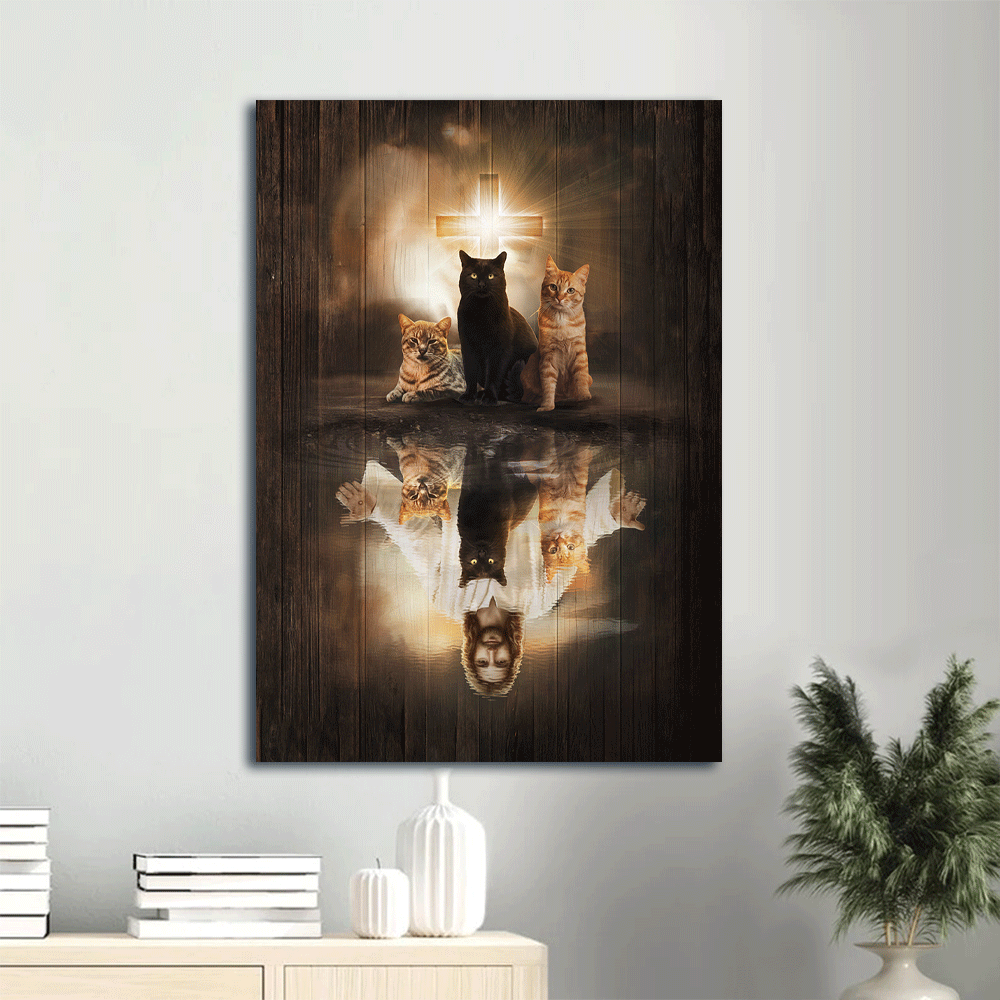 Jesus Portrait Poster Home Decor Gift – Christian Wall Art with Lovely Cat and Light Cross – Gift for Christians Jesus Portrait Poster Home Decor Gift – Christian Wall Art with Lovely Cat and Light Cross – Gift for Christians