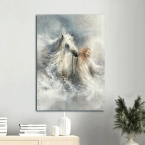 Jesus Portrait Poster Home Decor Gift - Christian Wall Art with White Horse - Ocean Painting Print