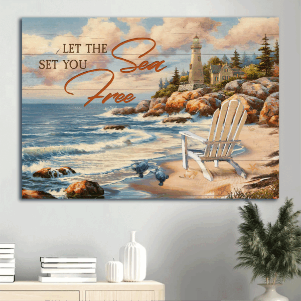 Jesus Landscape Poster: Peaceful Ocean View with Lighthouse – Perfect Christian Gift