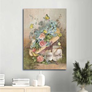 Christian Home Decor Gift Set - Jesus Portrait Yellow Butterfly & Just Breathe Poster