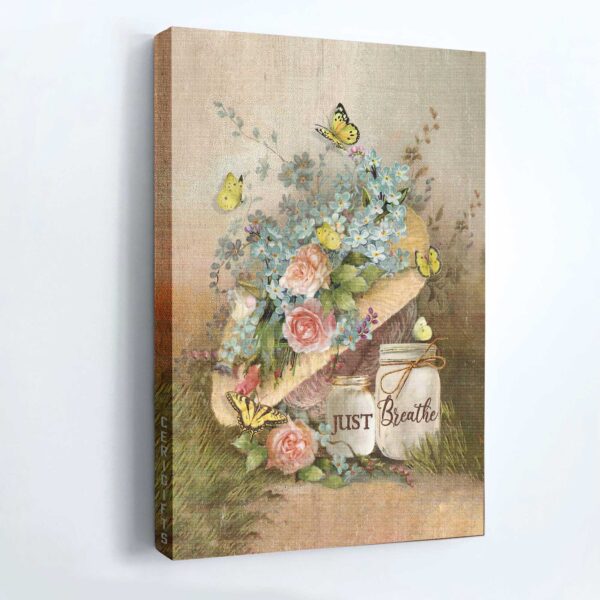 Christian Home Decor Gift Set – Jesus Portrait Yellow Butterfly & Just Breathe Poster