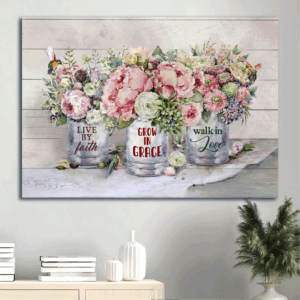 Christian Home Decor: Jesus Landscape Poster with Pastel Flowers and Hummingbird - Faith and Grace Gift