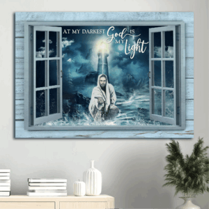 Jesus Lighthouse Storm Sea Painting Poster - Christian Home Decor Gift