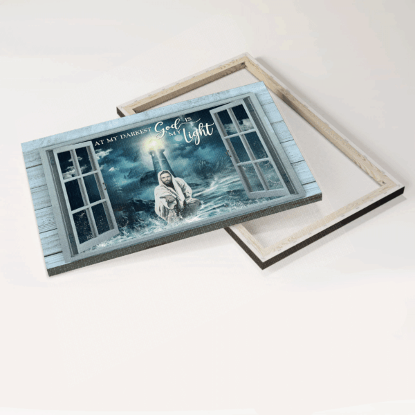 Jesus Lighthouse Storm Sea Painting Poster – Christian Home Decor Gift