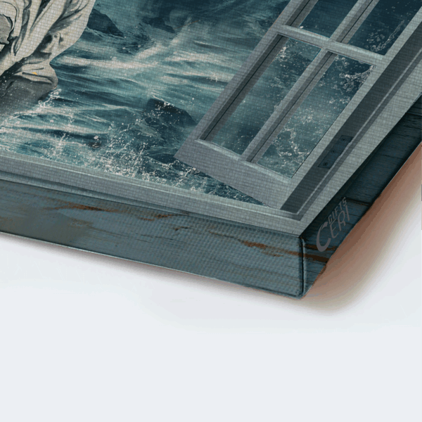 Jesus Lighthouse Storm Sea Painting Poster – Christian Home Decor Gift