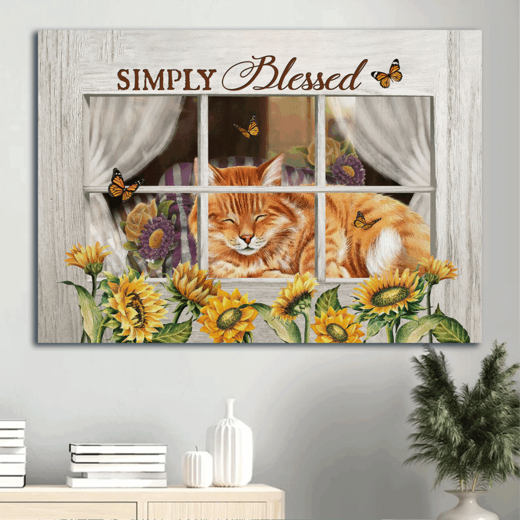 Jesus Landscape Poster Home Decor Gift – Orange Tabby Cat Sunflower Painting White Window – Gift For Christian – Simply Blessed Jesus Landscape Poster Home Decor Gift – Orange Tabby Cat Sunflower Painting White Window – Gift For Christian – Simply Blessed