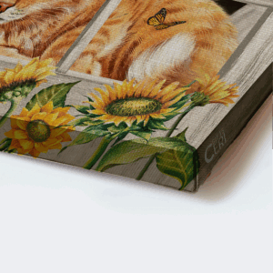 Jesus Landscape Poster Home Decor Gift - Orange Tabby Cat Sunflower Painting White Window - Gift For Christian - Simply Blessed 1