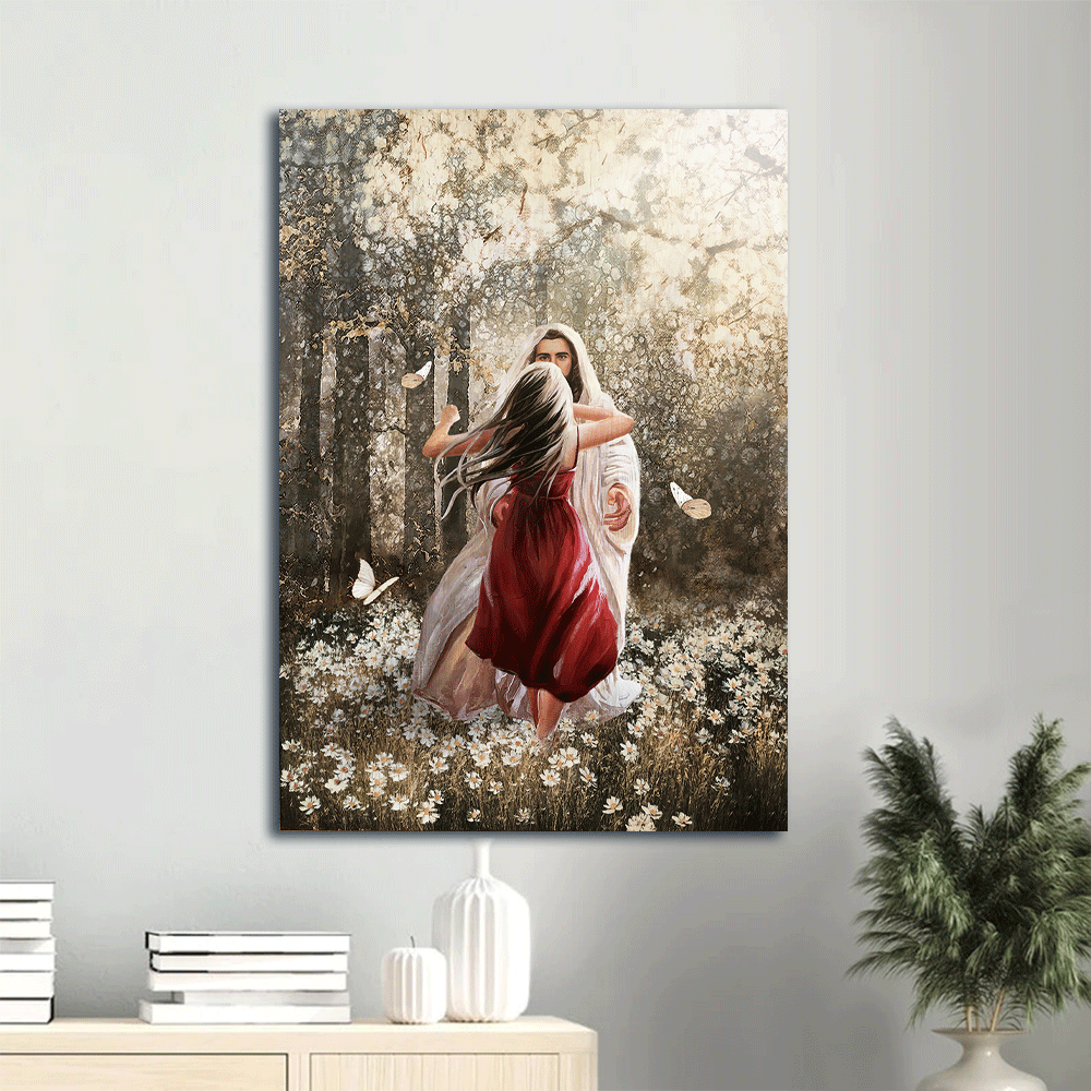 Jesus Portrait Poster Home Decor Gift – Christian Wall Art with Little Girl Drawing Forest Flowers and Butterfly Jesus Portrait Poster Home Decor Gift – Christian Wall Art with Little Girl Drawing Forest Flowers and Butterfly