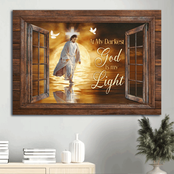Jesus Walking on Water Sunset Poster – Christian Home Decor Gift for Light in Darkness