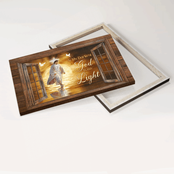 Jesus Walking on Water Sunset Poster – Christian Home Decor Gift for Light in Darkness