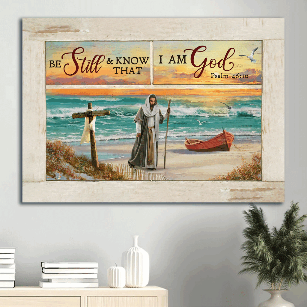 Jesus Landscape Poster – Beach Sunset Home Decor Gift for Christian – Be Still and Know God Jesus Landscape Poster – Beach Sunset Home Decor Gift for Christian – Be Still and Know God