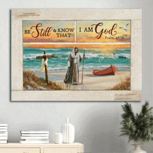Jesus Landscape Poster - Beach Sunset Home Decor Gift for Christian - Be Still and Know God