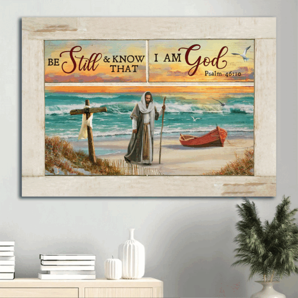 Jesus Landscape Poster – Beach Sunset Home Decor Gift for Christian – Be Still and Know God