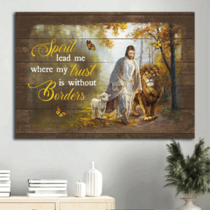 Jesus Landscape and Lion Painting Poster Home Decor Gift for Christians - Spirit Lead Me Without Borders