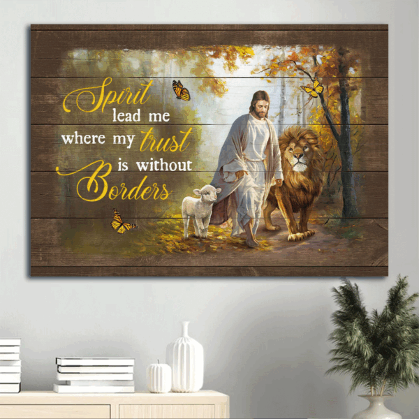 Jesus Landscape and Lion Painting Poster Home Decor Gift for Christians – Spirit Lead Me Without Borders