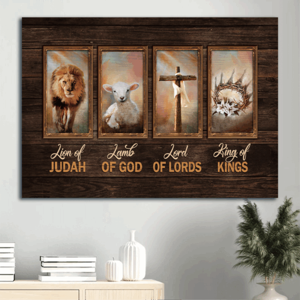 Christian Home Decor Gift: Jesus Landscape & Lion King Poster – Lamb of God Crown of Thorns Lord of Lords Lion of Judah