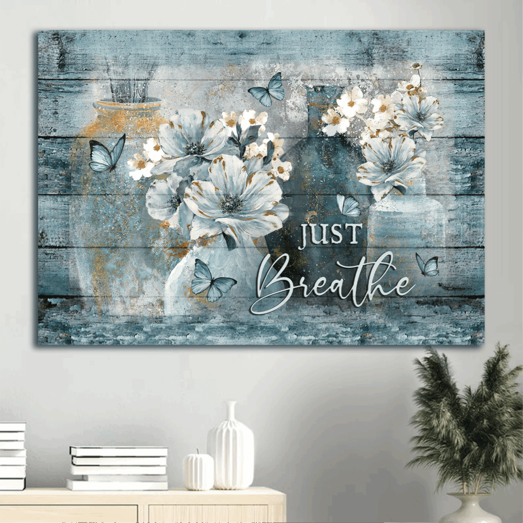 Vintage Christian Home Decor: Jesus Landscape Camellia Painting Blue Butterfly Poster Gift Vintage Christian Home Decor: Jesus Landscape Camellia Painting Blue Butterfly Poster Gift