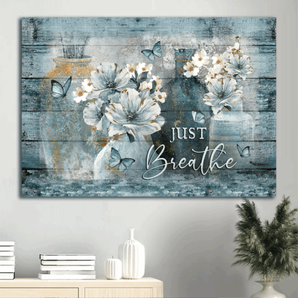Vintage Christian Home Decor: Jesus Landscape Camellia Painting Blue Butterfly Poster Gift