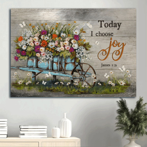 Vintage Flower & Christian Gifts: Jesus Landscape Flower Cart Today I Choose Joy Poster Home Decor