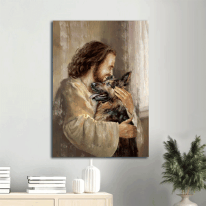 Jesus Portrait Poster: Life of Jesus Painting with German Shepherd - Christian Wall Art & Home Decor Gift