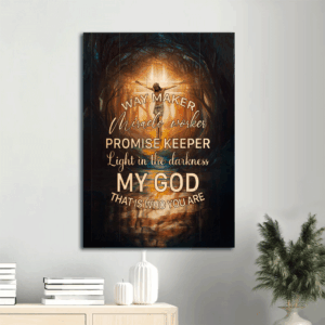 Jesus Portrait Poster Home Decor Gift - Christian Wall Art with Cross of Light in Forest - My God is the Light in Darkness