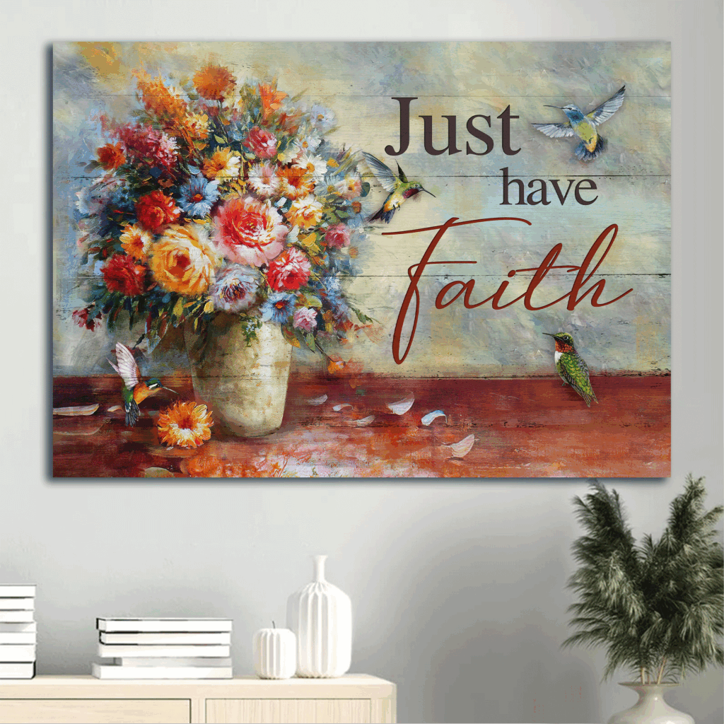 Vintage Jesus Landscape Poster Home Decor Gift – Christian Still Life Painting with Hummingbird and Flower Vase – Just Have Faith Vintage Jesus Landscape Poster Home Decor Gift – Christian Still Life Painting with Hummingbird and Flower Vase – Just Have Faith