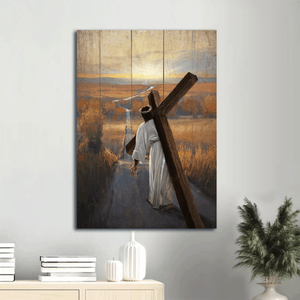 Christian Home Decor Gift: Jesus Portrait Poster – The Rugged Cross Road to Emmaus Walking with Jesus – Christian Wall Art Prints