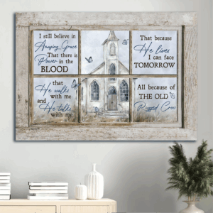 Vintage Church and Blue Butterfly Poster Home Decor Gift for Christians - Still Believe in Amazing Grace