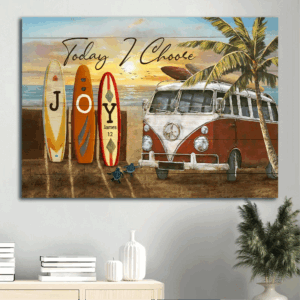 Vintage Bus Sunset Jesus Landscape Poster - Summer Vibe Christian Gift - Today I Choose Joy Home Decor