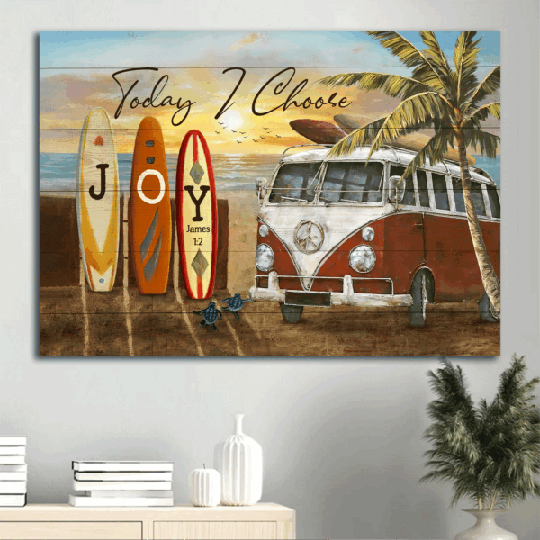 Vintage Bus Sunset Jesus Landscape Poster – Summer Vibe Christian Gift – Today I Choose Joy Home Decor