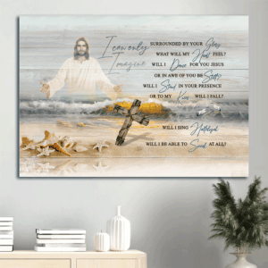 Jesus Landscape Poster: Rugged Cross & Seashore Painting - Christian Wall Art Gift