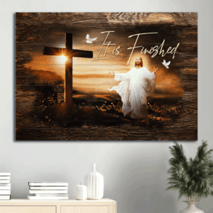Jesus Landscape Poster Home Decor Gift - Christian Wall Art with The Rugged Cross and It is Finished Painting - Landscape Prints for Christians