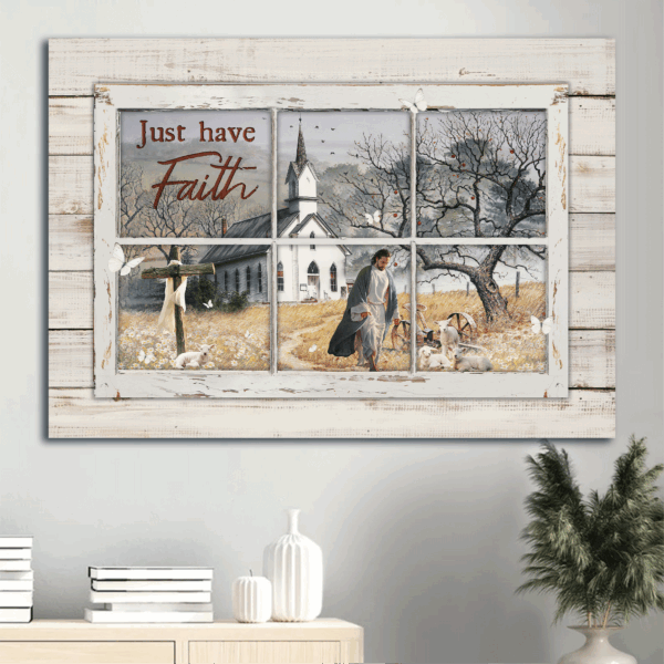 Vintage Jesus Landscape and Peace Painting Poster Home Decor Gift – Walking With Jesus Gift For Christian – Just Have Faith