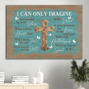 Vintage Jesus Landscape Poster - Blue Cross & Butterfly Home Decor Gift for Christian - I Can Only Imagine