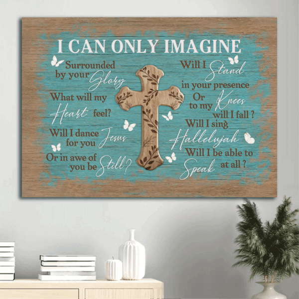Vintage Jesus Landscape Poster – Blue Cross & Butterfly Home Decor Gift for Christian – I Can Only Imagine
