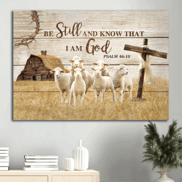 Christian Home Decor Gift: Jesus & Lambs of God Landscape Poster – Be Still and Know God – Farm Theme