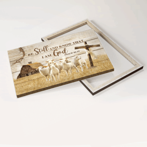 Christian Home Decor Gift: Jesus & Lambs of God Landscape Poster – Be Still and Know God – Farm Theme