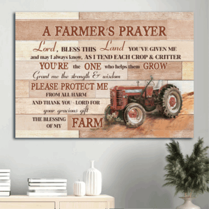 Christian Farm Landscape Poster Home Decor Gift - Red Truck Farmer s Prayer - Gift for Christian