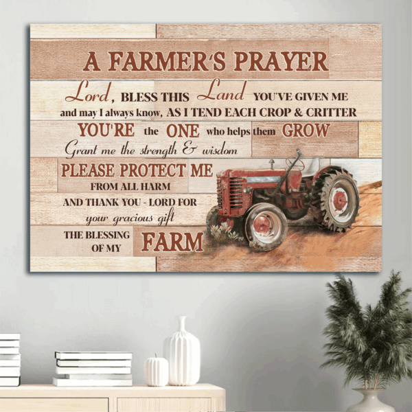 Christian Farm Landscape Poster Home Decor Gift – Red Truck Farmer s Prayer – Gift for Christian