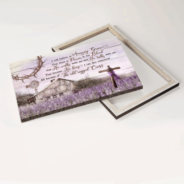 Jesus Landscape Poster – Lavender Farm Wooden Cross Purple Sky Home Decor Gift for Christian – Amazing Grace