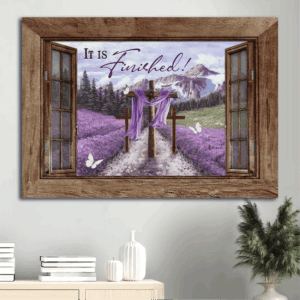 Jesus Landscape Poster - Lavender Field Forest & Cross Drawing - Christian Home Decor Gift