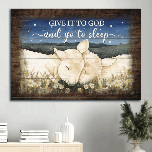 Jesus Lambs Painting Landscape Poster Home Decor Gift – Beautiful Night Field Art for Christian