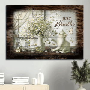 Vintage Jesus and Cat Landscape Poster: Perfect Gift for Christian and Cat Lovers - Just Breathe