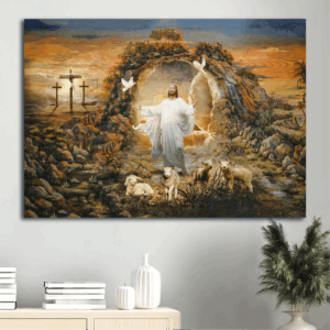 Jesus Landscape Poster Home Decor Gift - Lambs of God Door to Heaven Peaceful Place - Perfect Gift for Christian