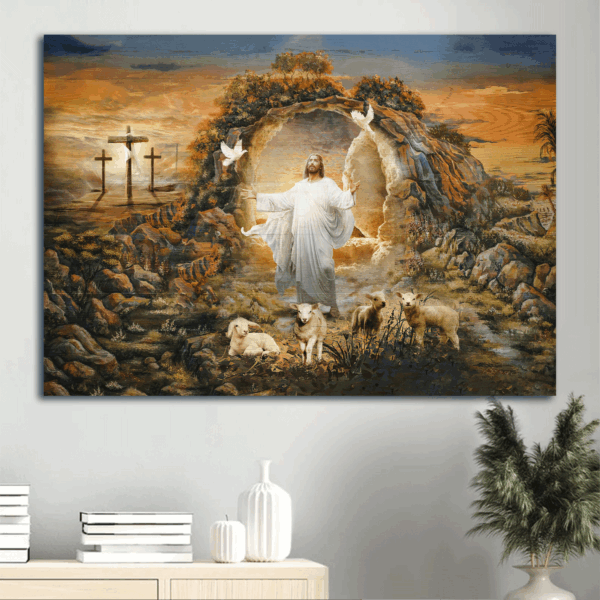 Jesus Landscape Poster Home Decor Gift – Lambs of God Door to Heaven Peaceful Place – Perfect Gift for Christian