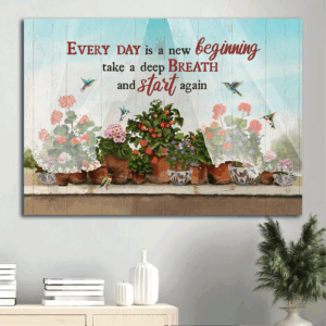 Christian Home Decor Gift: Jesus Landscape Poster with Kalanchoe Plant Cherry Tomato Flower Pots - Inspirational Gift